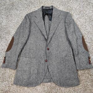 Spier & Mackay Blazer Mens 40 Grey Abraham Moon Herringbone 3 Roll 2 Wool Elbow